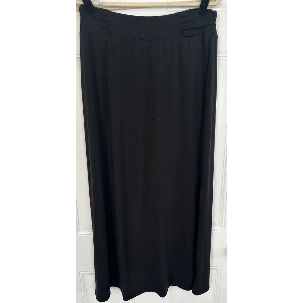Studio 253 Black Maxi Skirt Ruched Waist Jersey Knit Stretch Large
